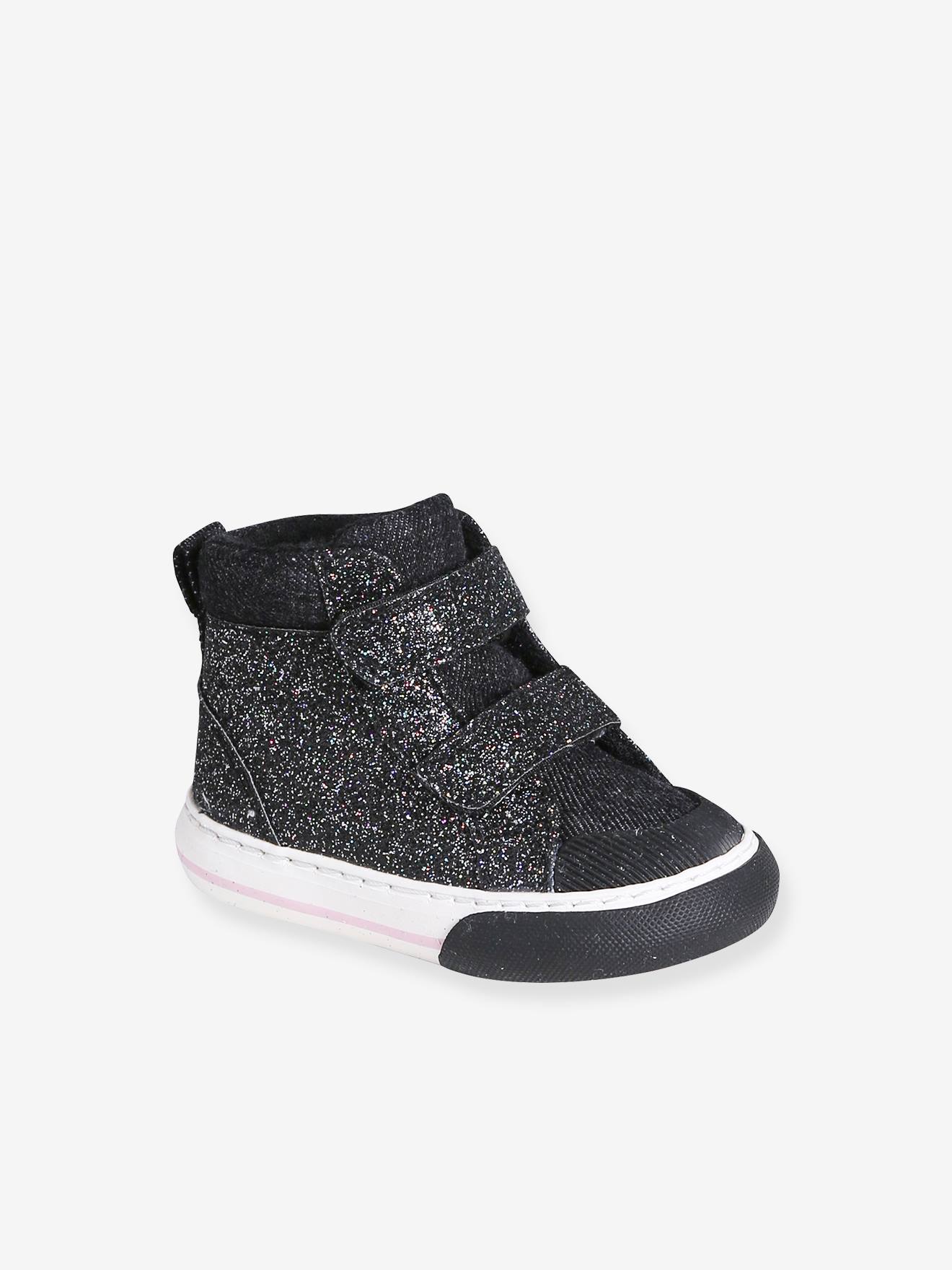 Babysneakers met klittenband en glitters zwart