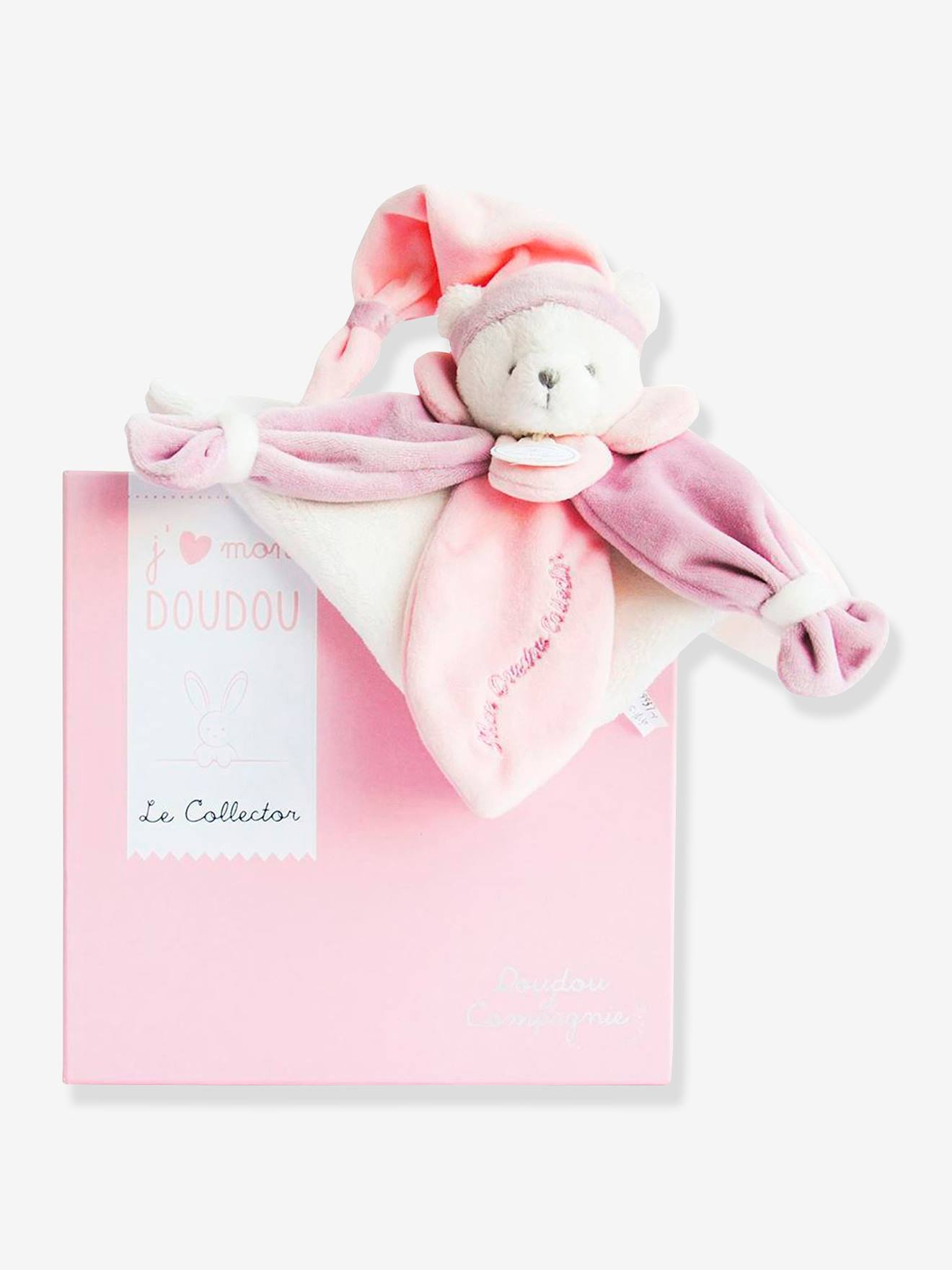Vierkante teddybeerknuffel 24cm collector - DOUDOU ET COMPAGNIE rozen