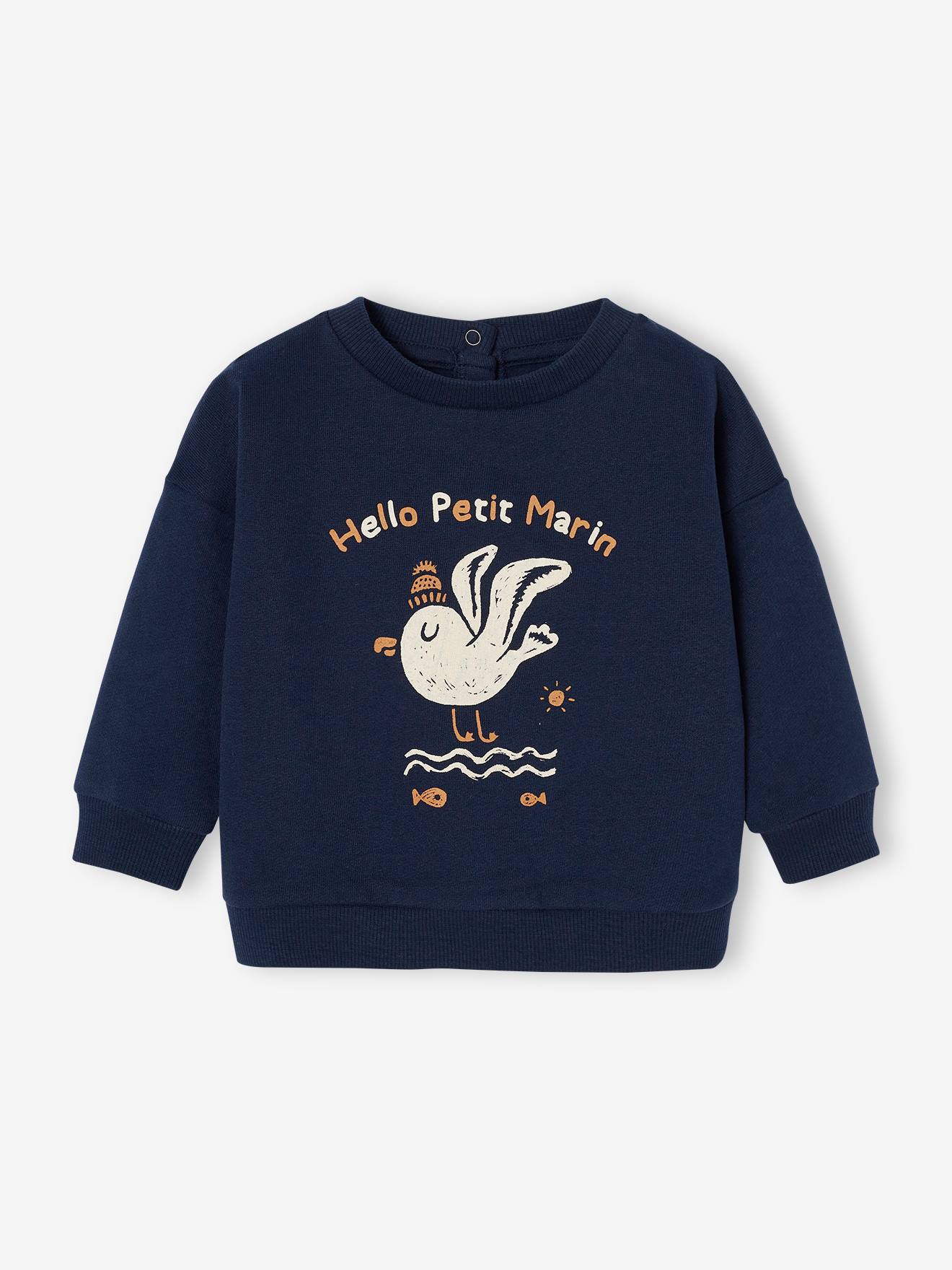 Sweatshirt Basics dierenmotief voor baby's marineblauw