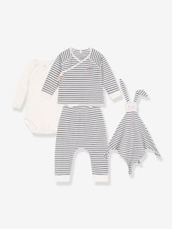 Baby-Babyset-PETIT BATEAU 3-delige geboorte-cadeauset met gestreept truitje en knuffelkonijn