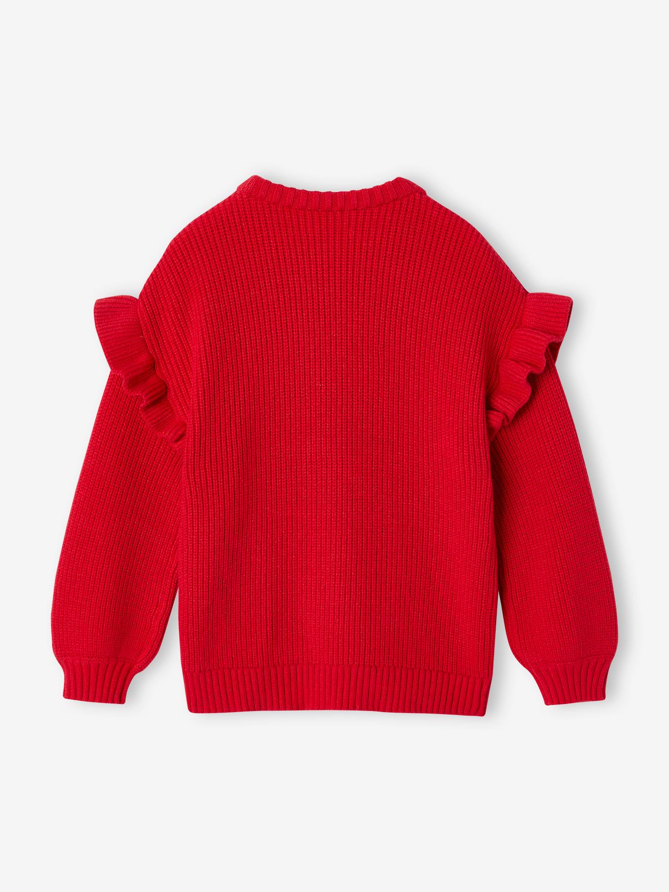 Trui met ruches aan de mouwen meisjes rood, Meisje