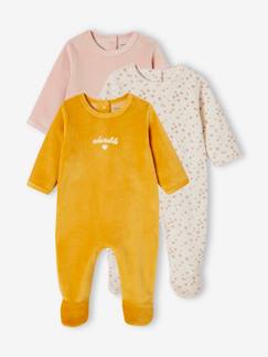 Baby-Pyjama, surpyjama-Set van 3 fluwelen babyslaappakjes BASICS