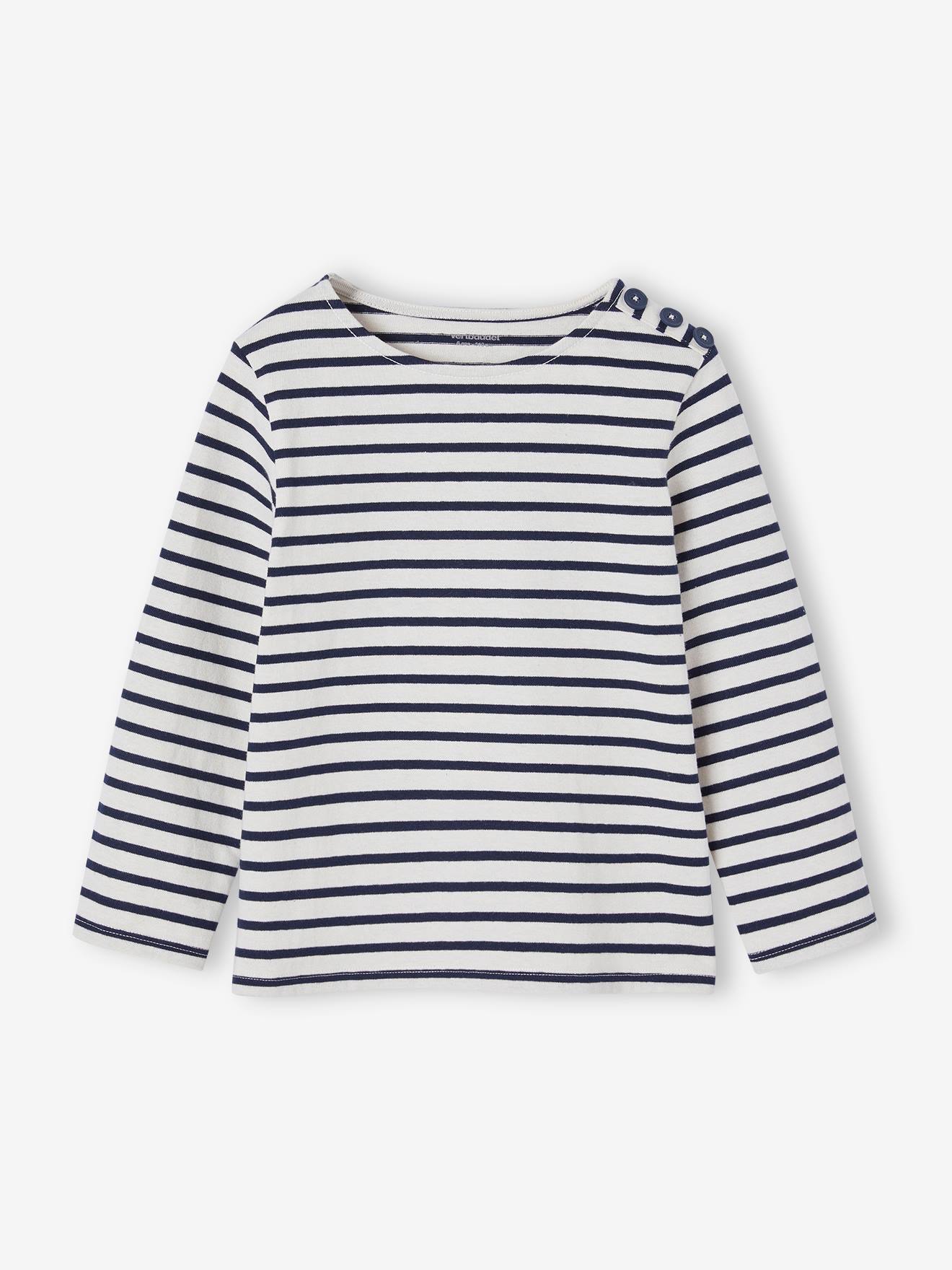 Gestreept meisjesshirt lange mouwen blauw, gestreept