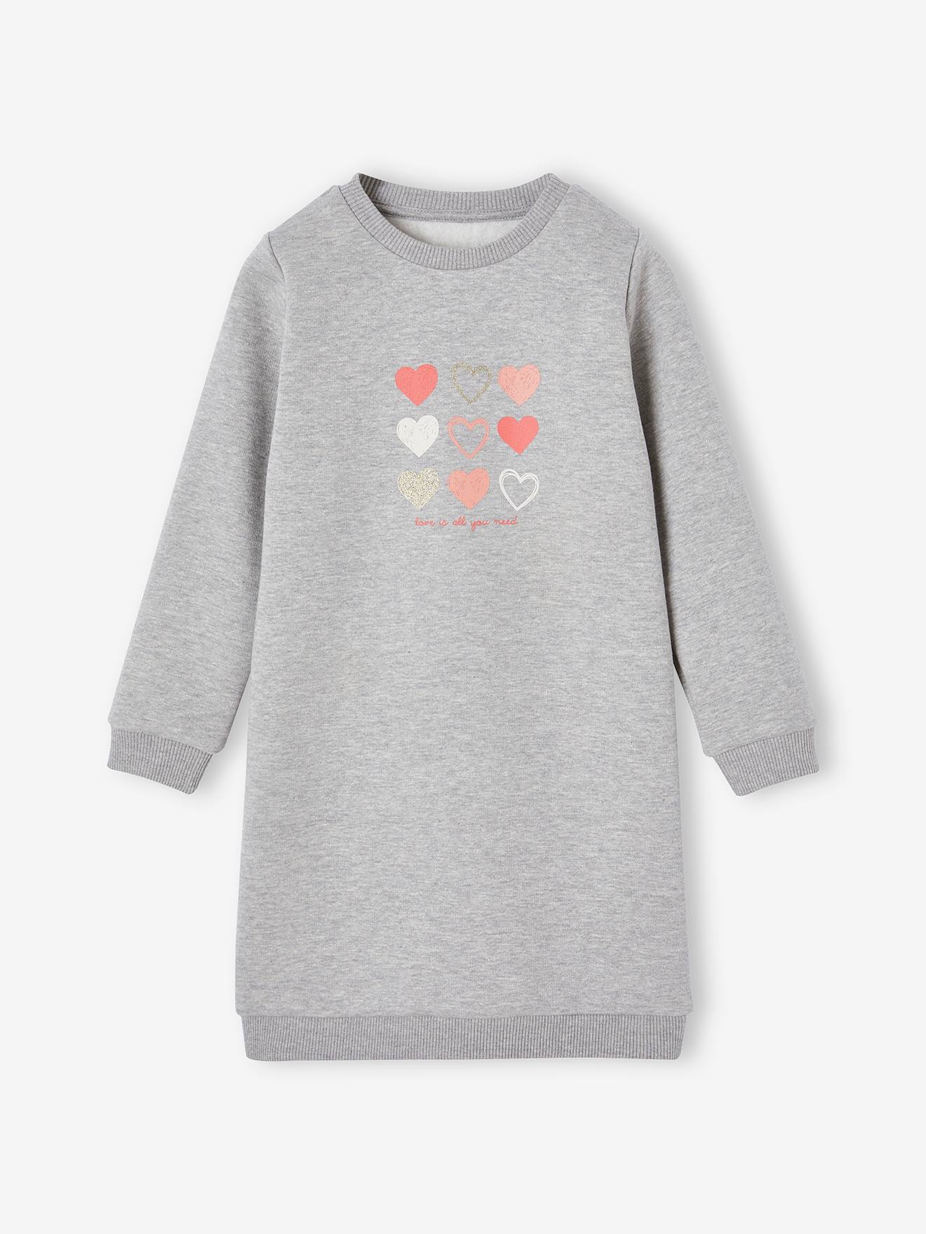 Basics fleece meisjesjurk gemΓͺleerd grijs