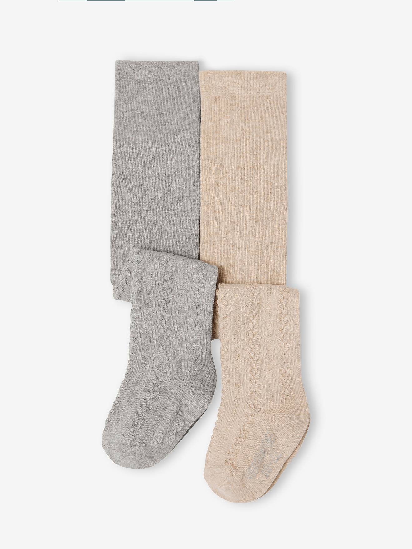 Set met 2 paar maillots in tricot met gedraaide steek voor babymeisjes gemรชleerd grijs