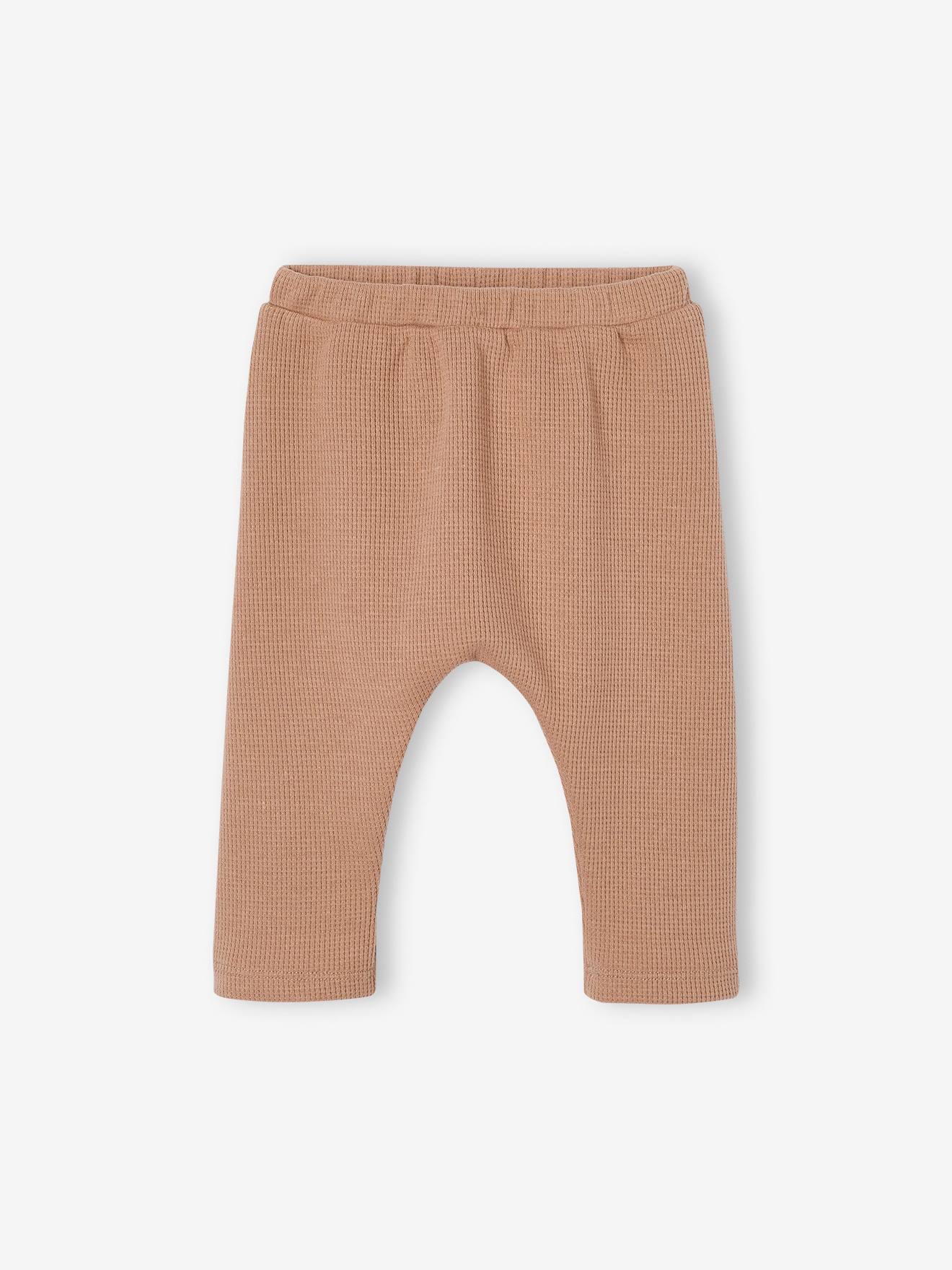 Babybroek van gekamd tricot met honingraat motief beige