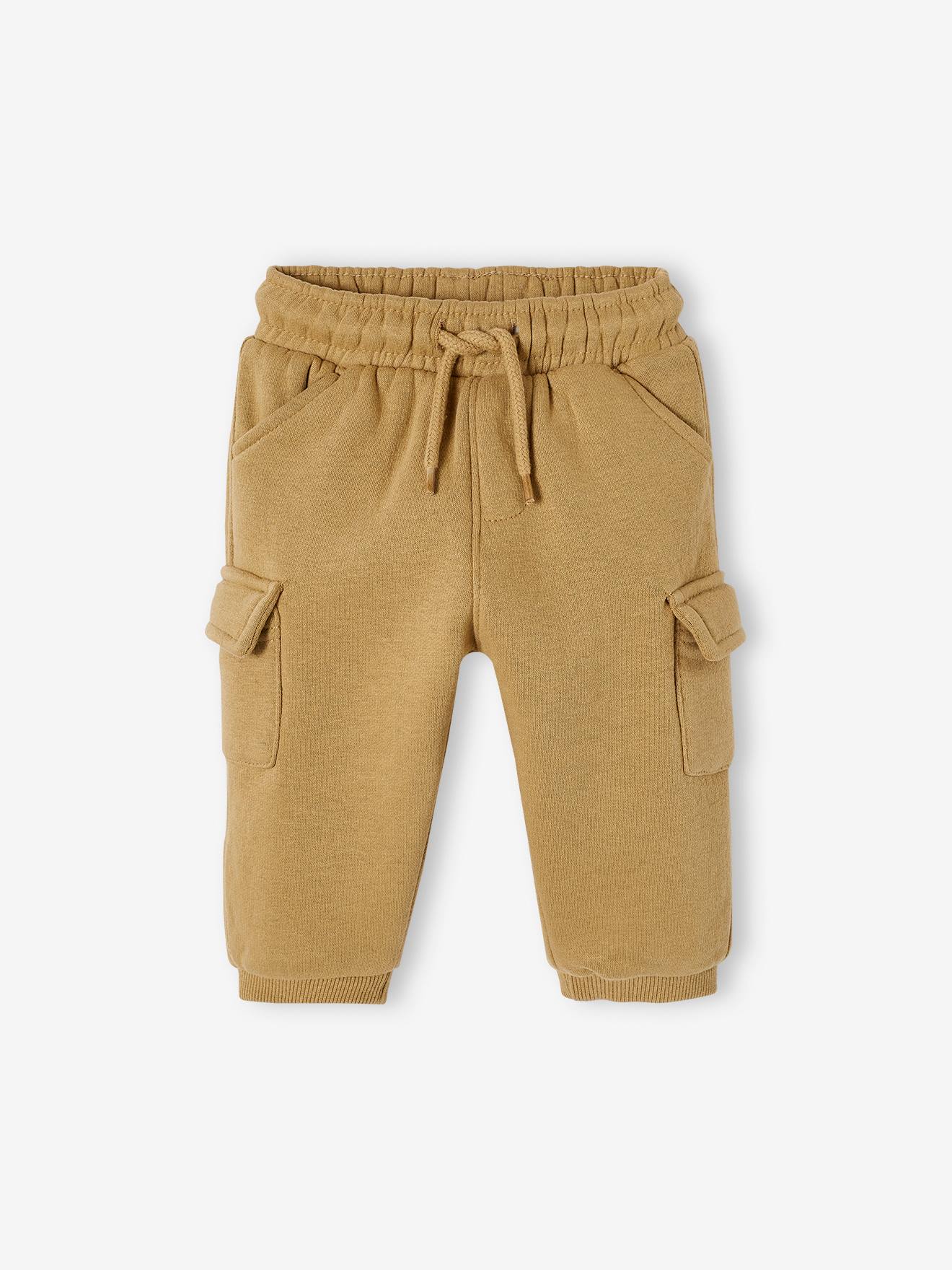 Broek van molton in battle-stijl baby beige