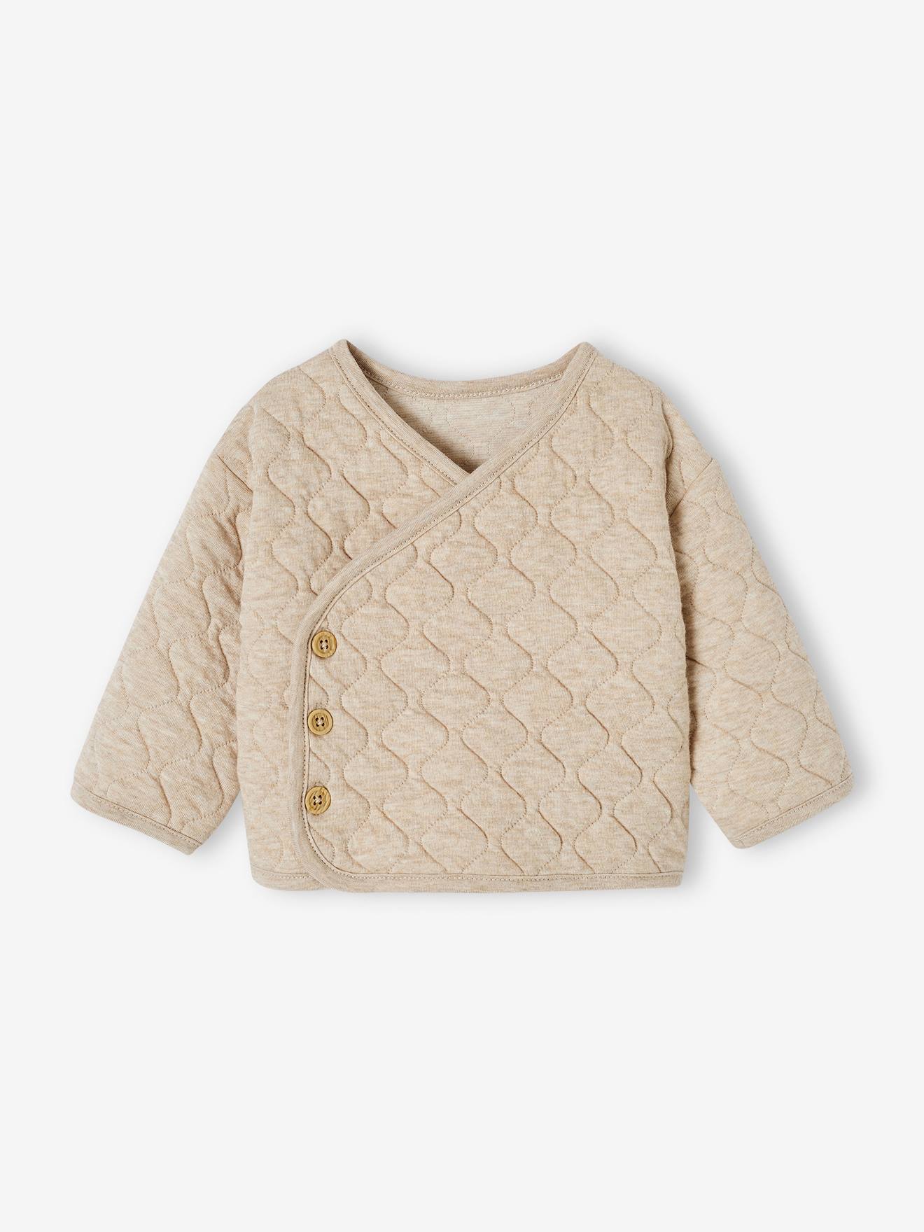 Cardigan met gekruiste opening voor pasgeborenen gemΓͺleerd beige