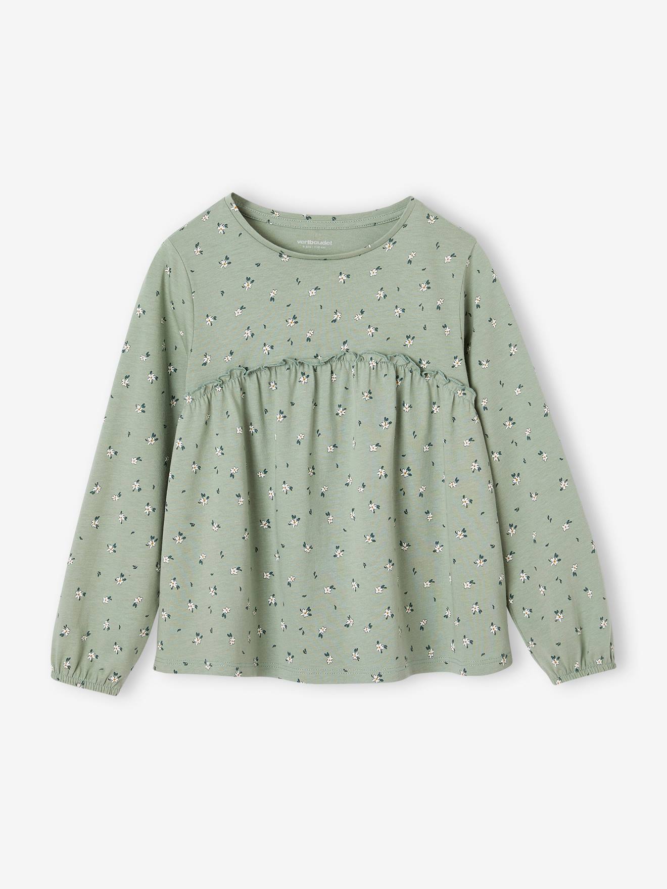 Shirtblouse met print voor meisjes groengrijs