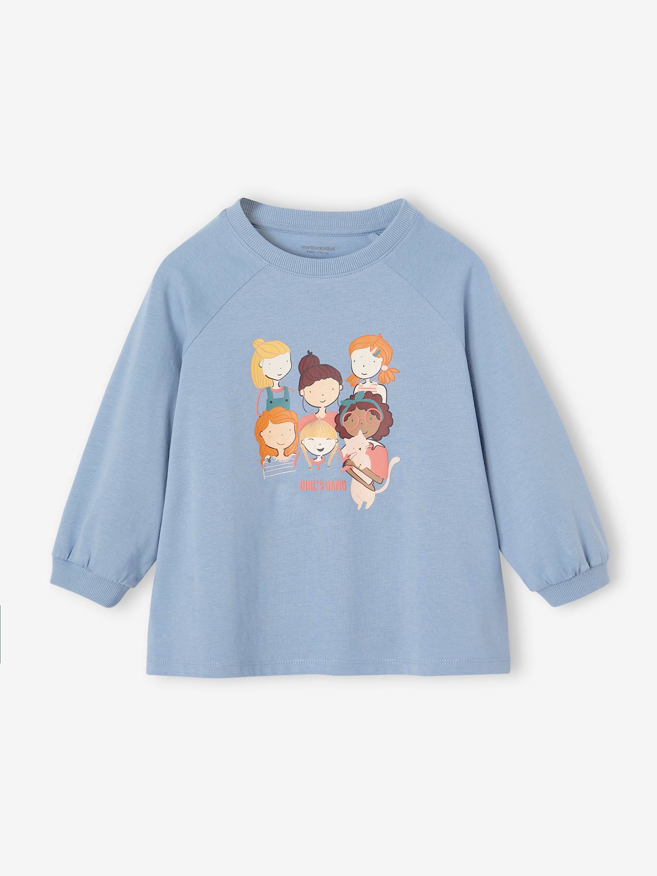 T-shirt met "Girl's gang" motief driekwartmouwen meisjes hemelsblauw