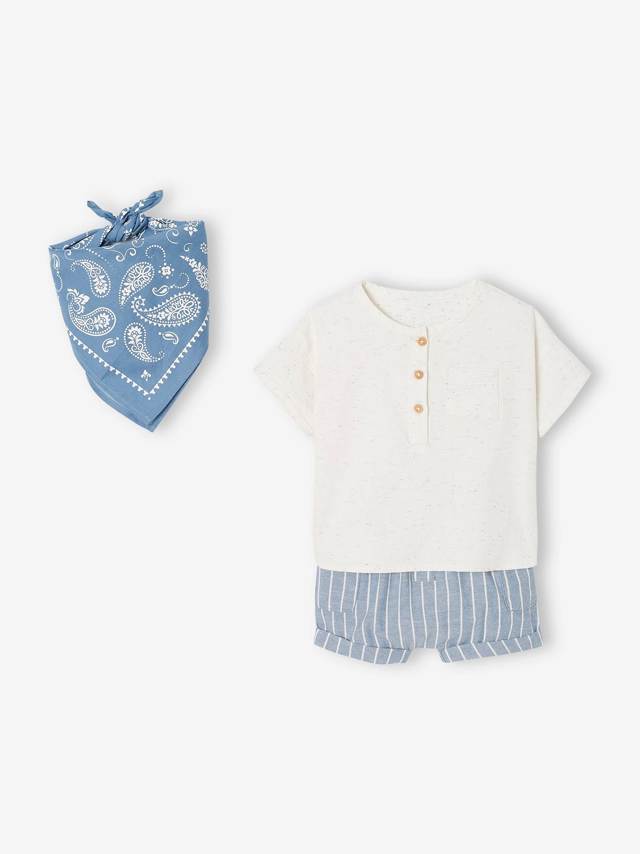 Babyset blouse + short + bandana blauw