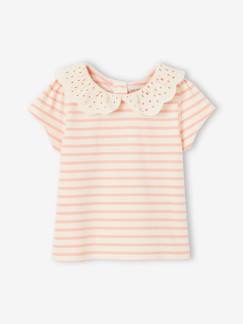 Baby-T-shirt, souspull-Gestreept babyshirt voor meisjes met Engels borduursel