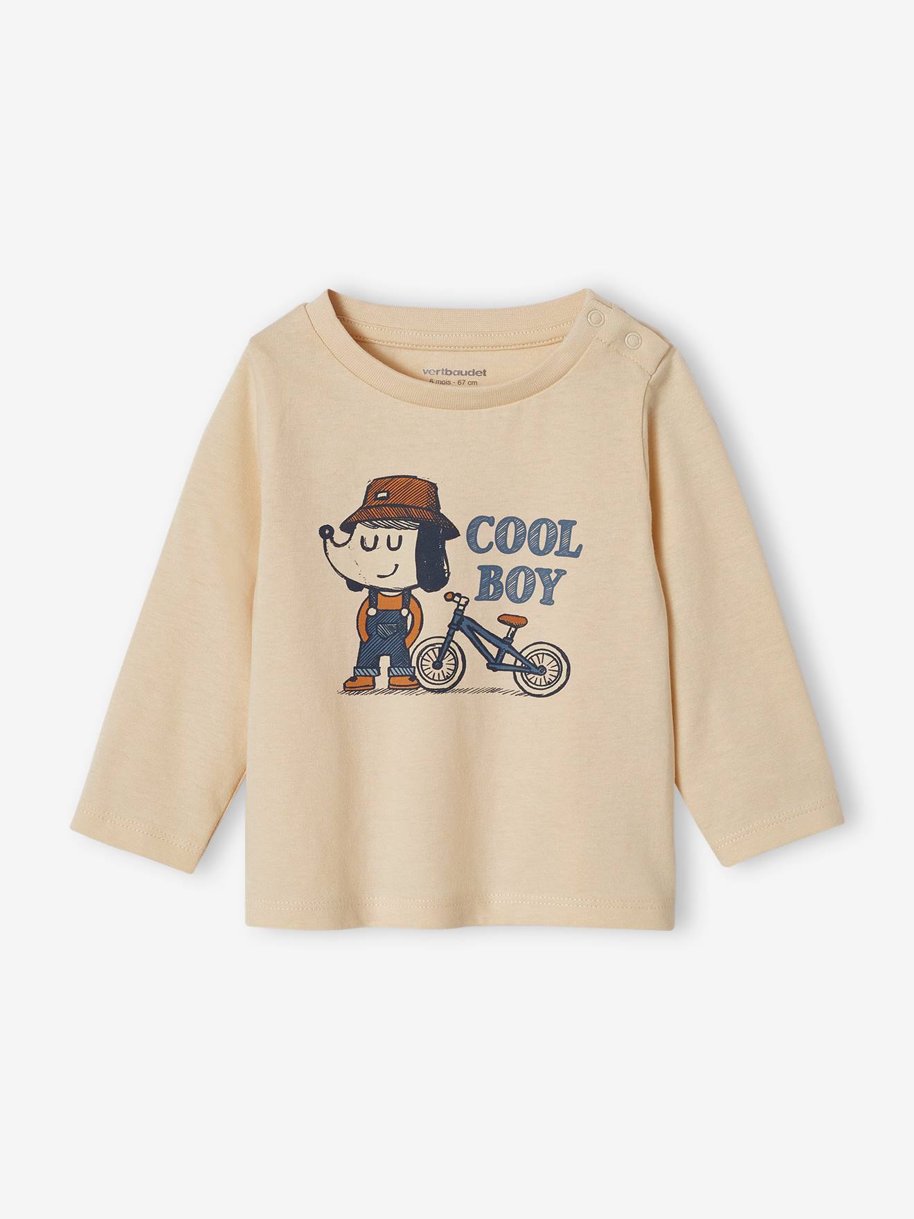 T-shirt "cool boy" voor babyjongens in biologisch katoen zandbeige