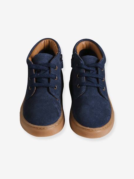 Hoge leren sneakers met veters voor jongens bruin+marineblauw - vertbaudet enfant 