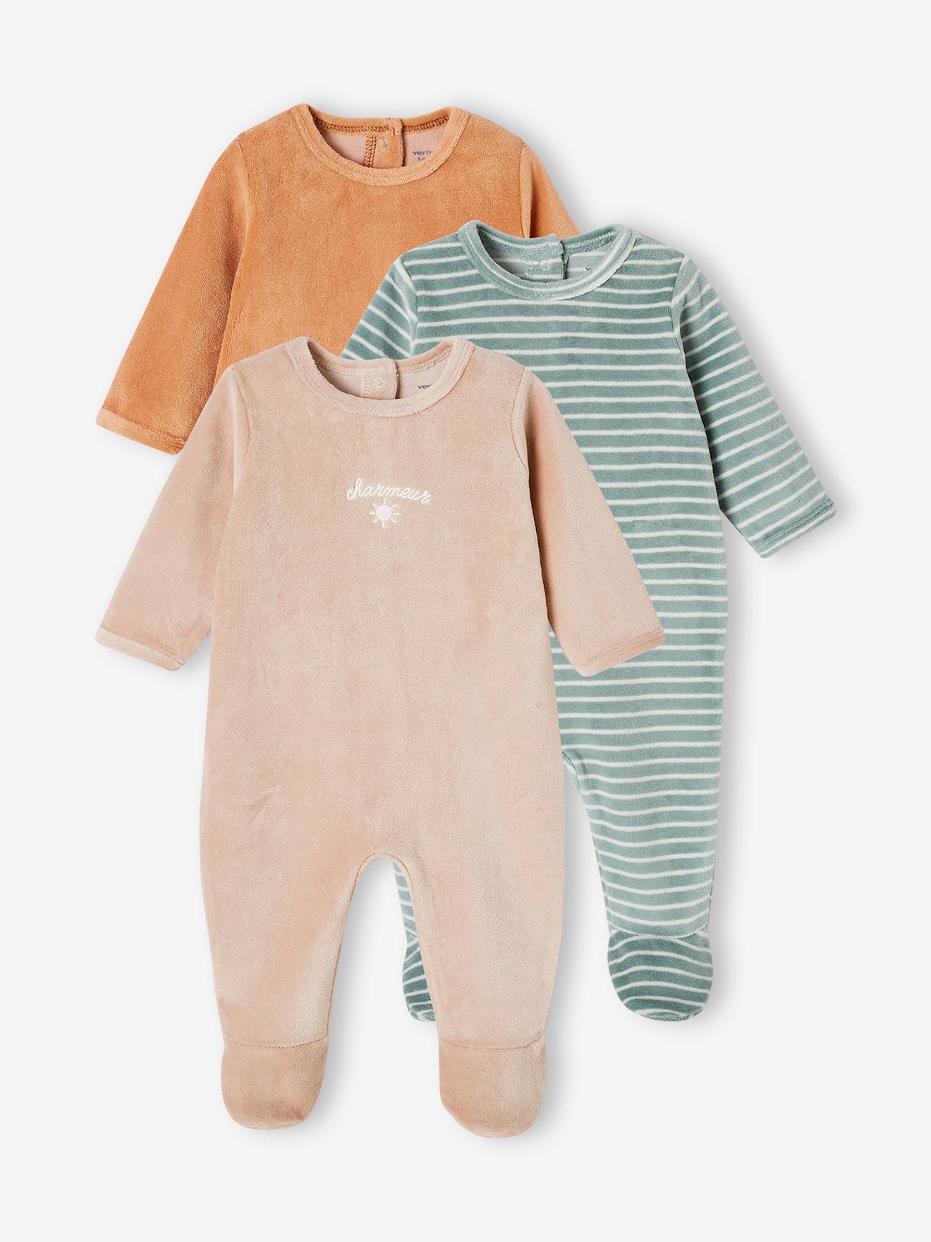 Set van 3 fluwelen babyslaappakjes BASICS kameel