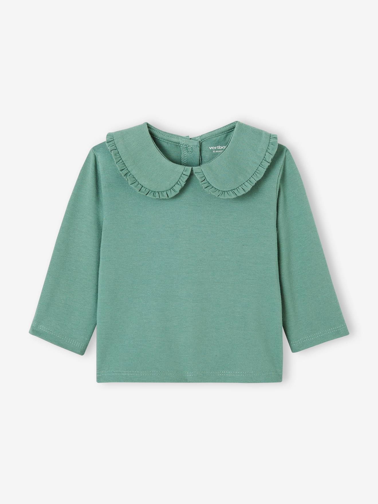 Baby T-shirt met lange mouwen en claudinekraag smaragdgroen