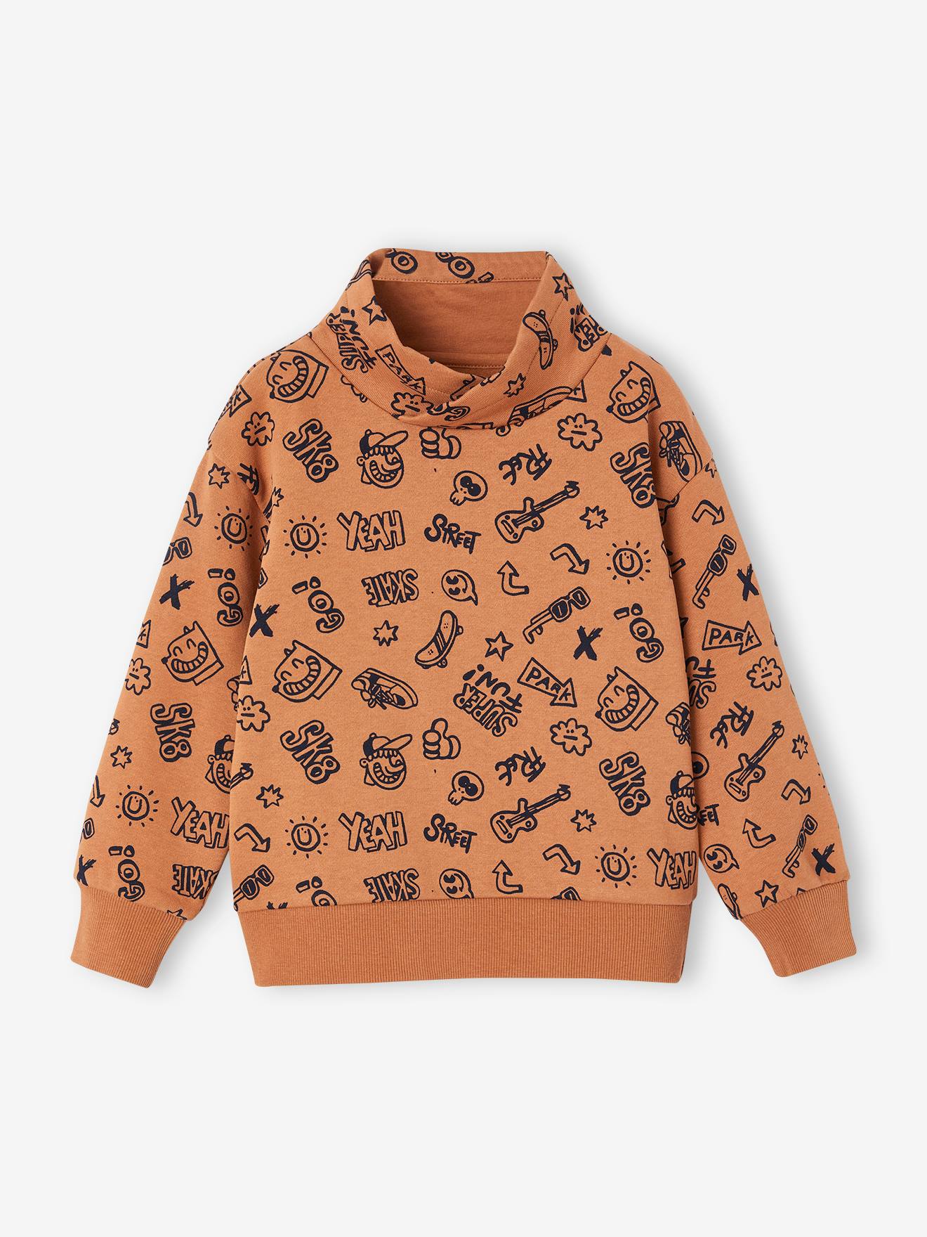 Sweater met snoodkraag en print pecannoot