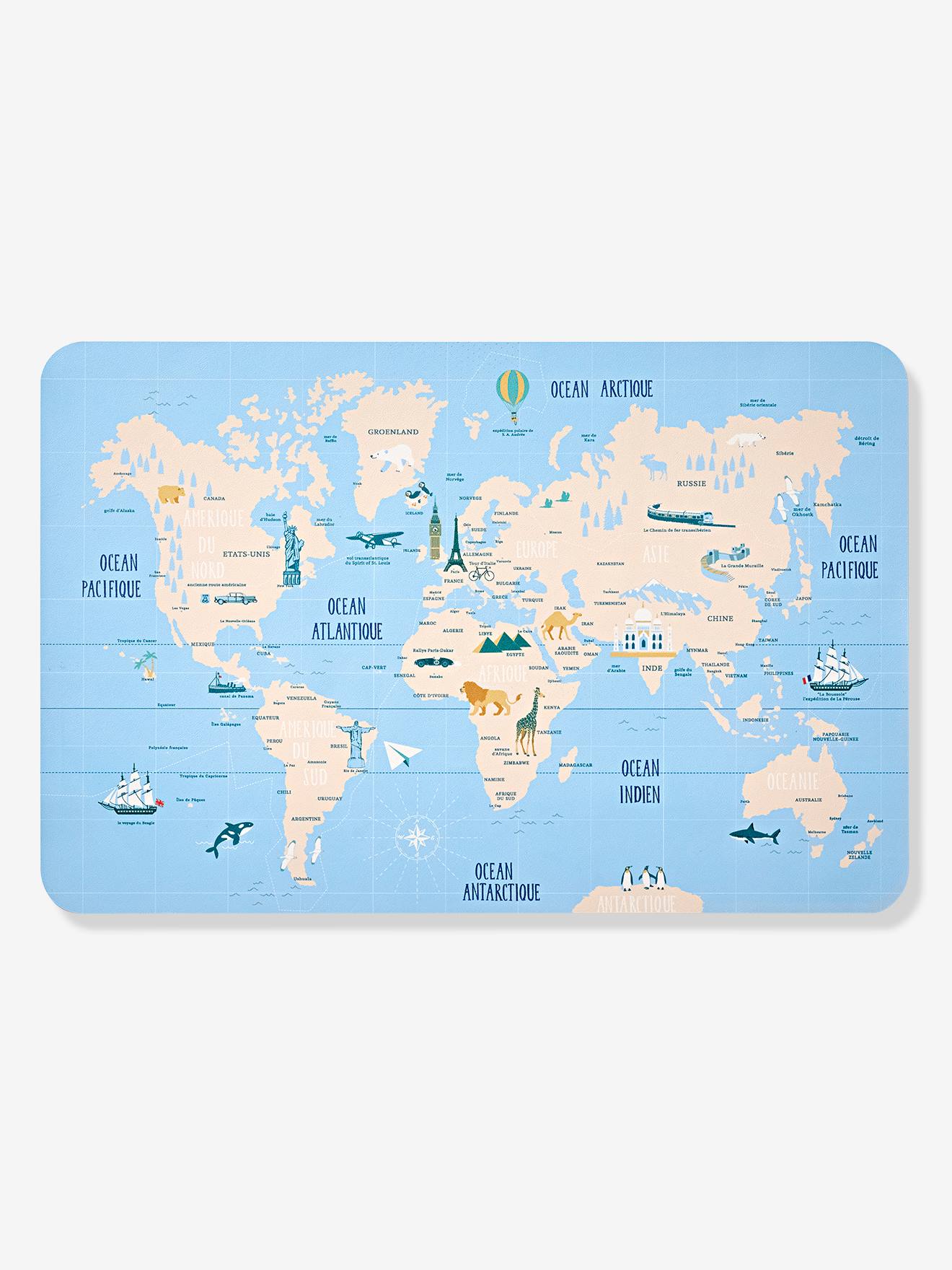Sous Main Wereldkaart blauw, bedrukt