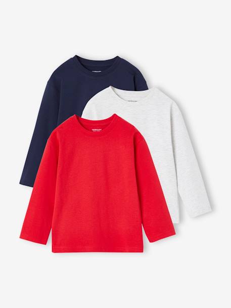 Set van 3 effen T-shirts blauwgroen+rood - vertbaudet enfant 