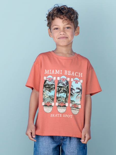 Jongensshirt met fotoprint blauwgroen+ecru+koraal - vertbaudet enfant 