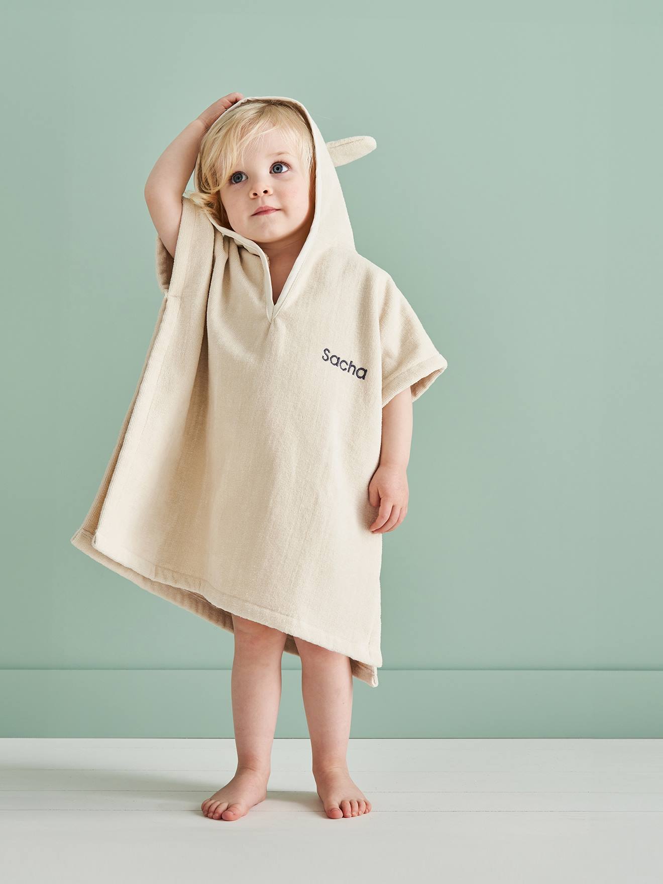 Badponcho baby personaliseerbaar Animal beige