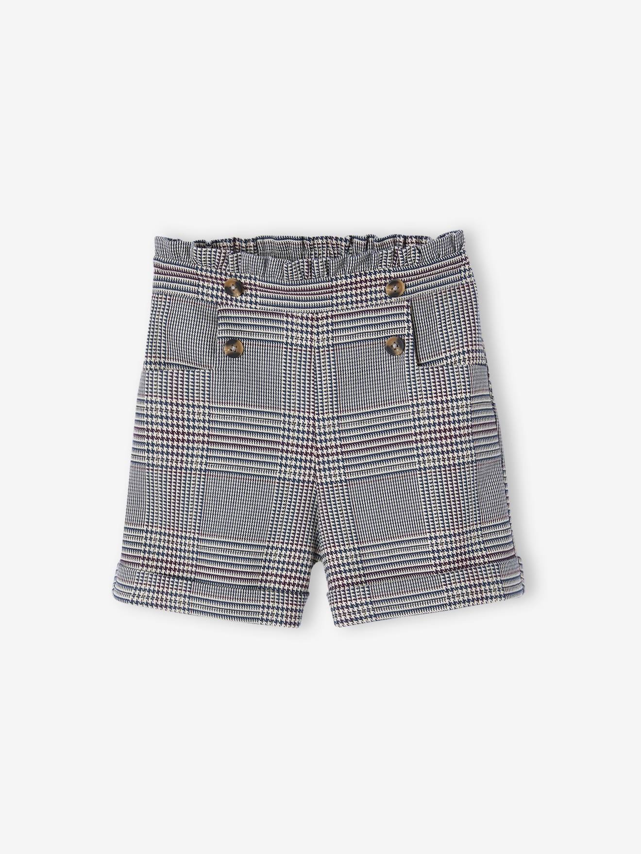 Flanellen meisjesshort met ruitmotief marineblauw, geruit