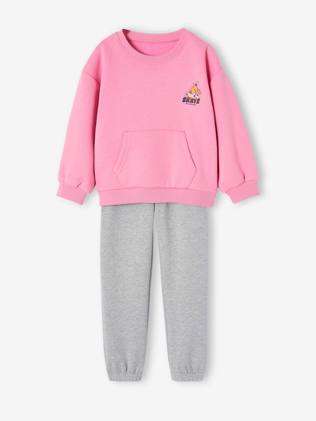 Set sport sweater + jogging van fleece voor meisjes snoepjesroze