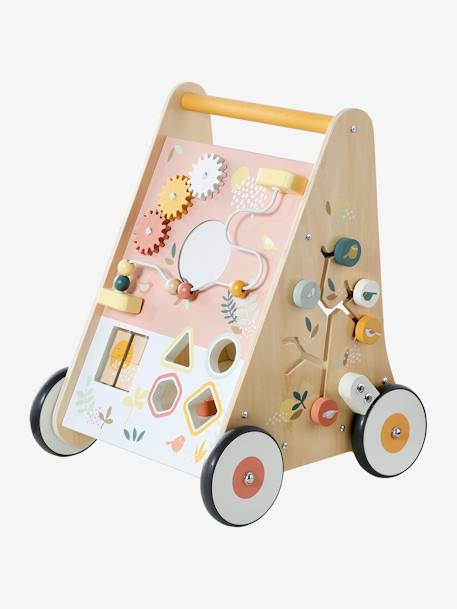 Loopwagen met houten remmen hout+rozen+wit - vertbaudet enfant 