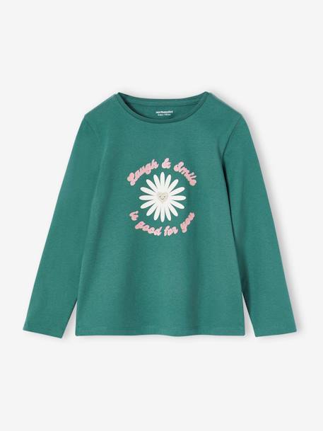 Set van 3 T-shirts voor meisjes met lange mouwen Oeko-Tex® amandelgroen+antraciet+marineblauw+oudroze - vertbaudet enfant 