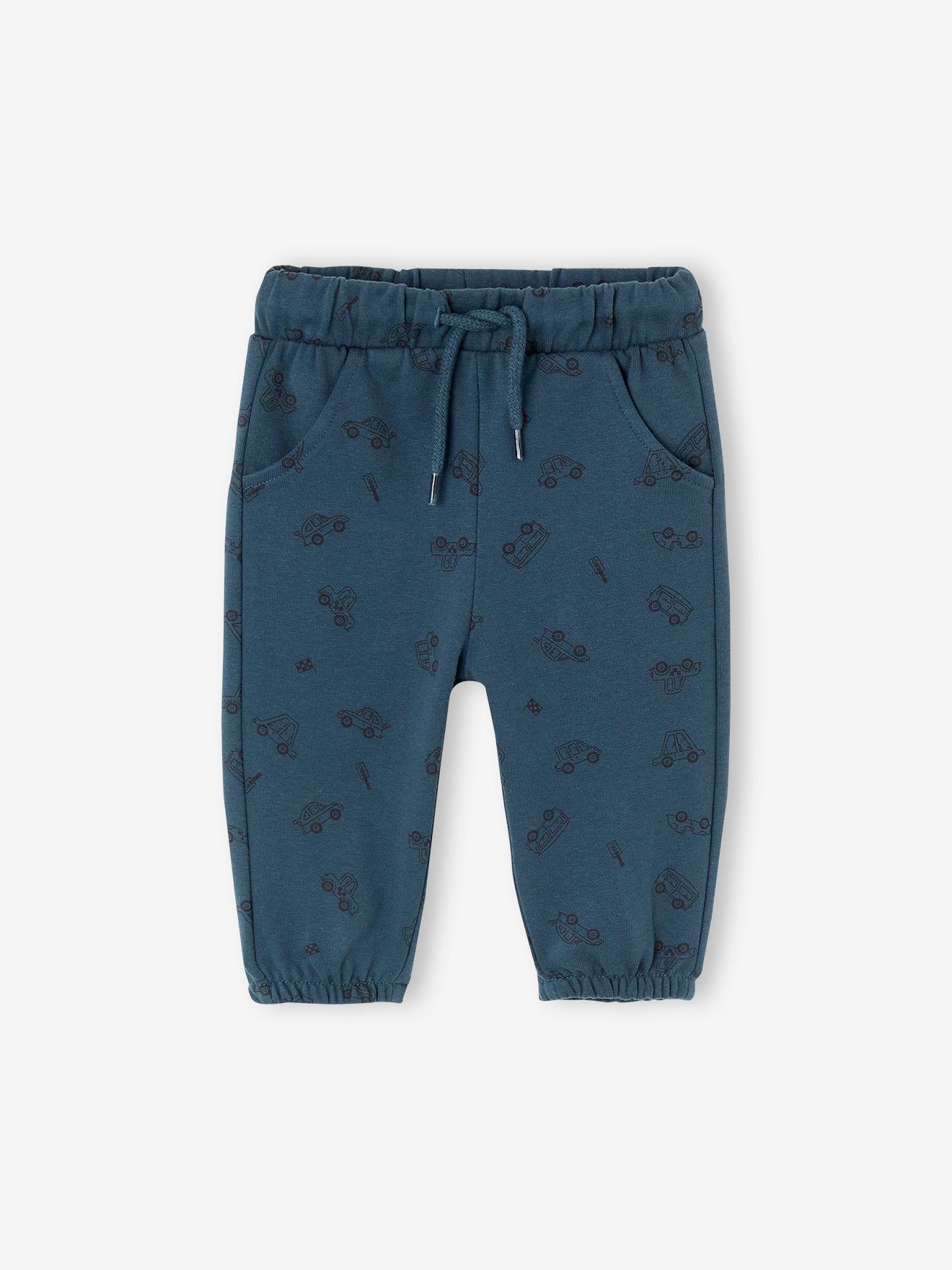 Broek met print van molton baby oceaanblauw