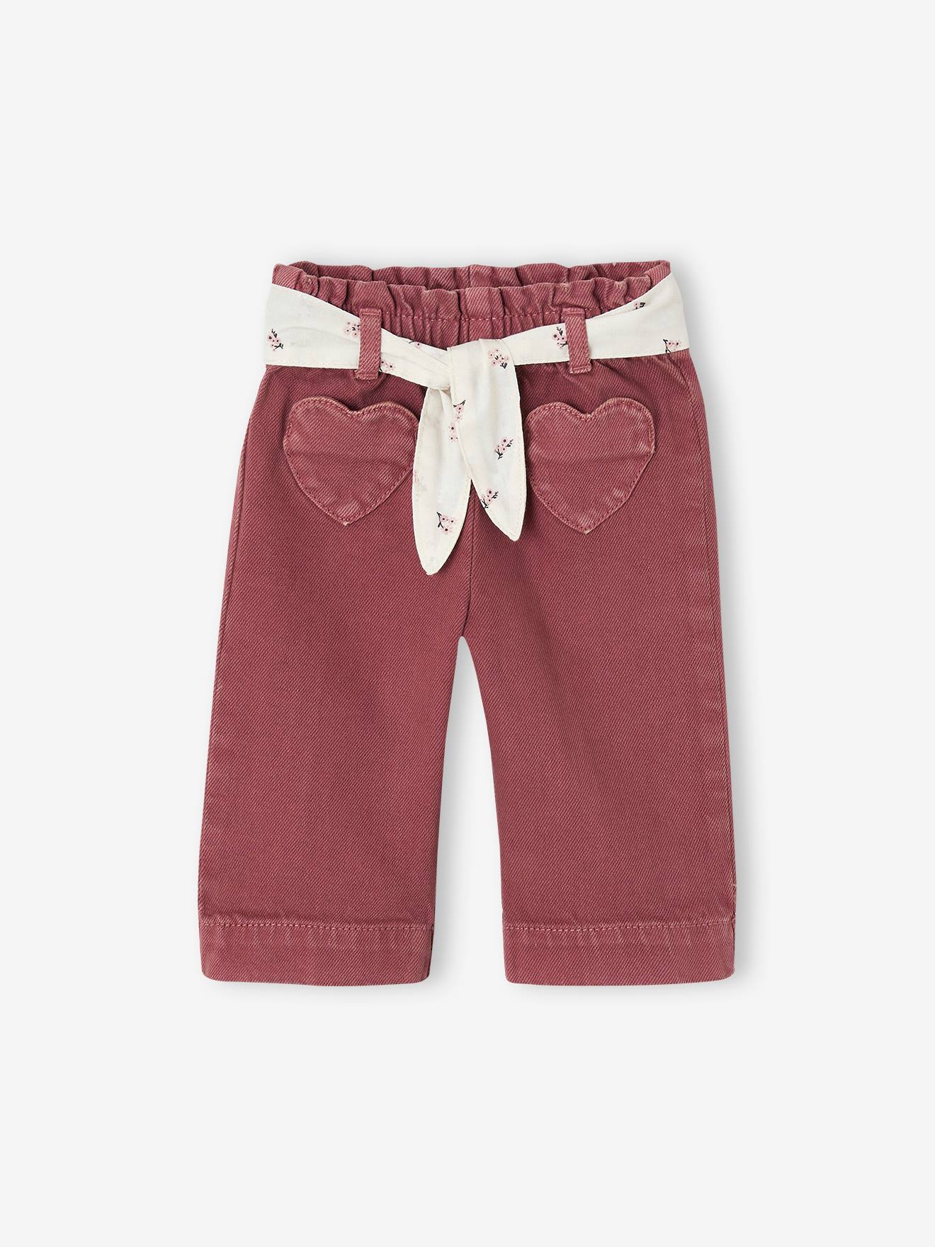 Wijde broek met kleur babymeisje met riem om te strikken donkerpaars