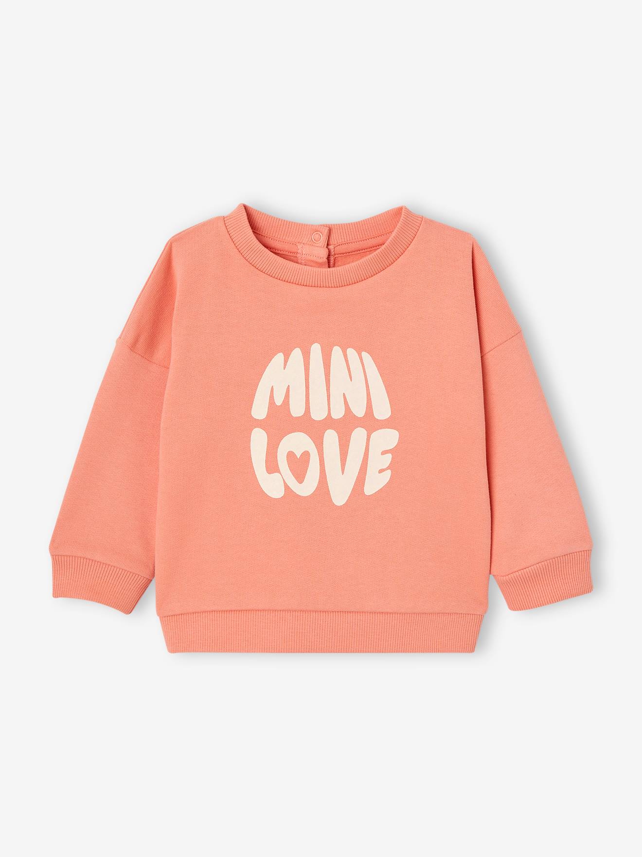Basics babysweatshirt met drukknopen op de rug koraal