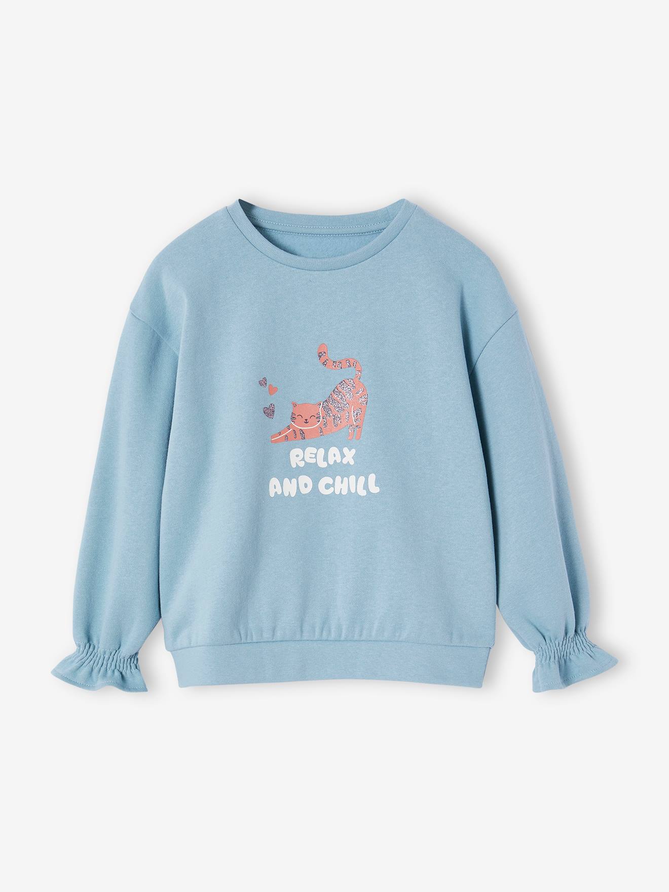 Sweatshirt met dierenmotief en sierdetails meisjes hemelsblauw