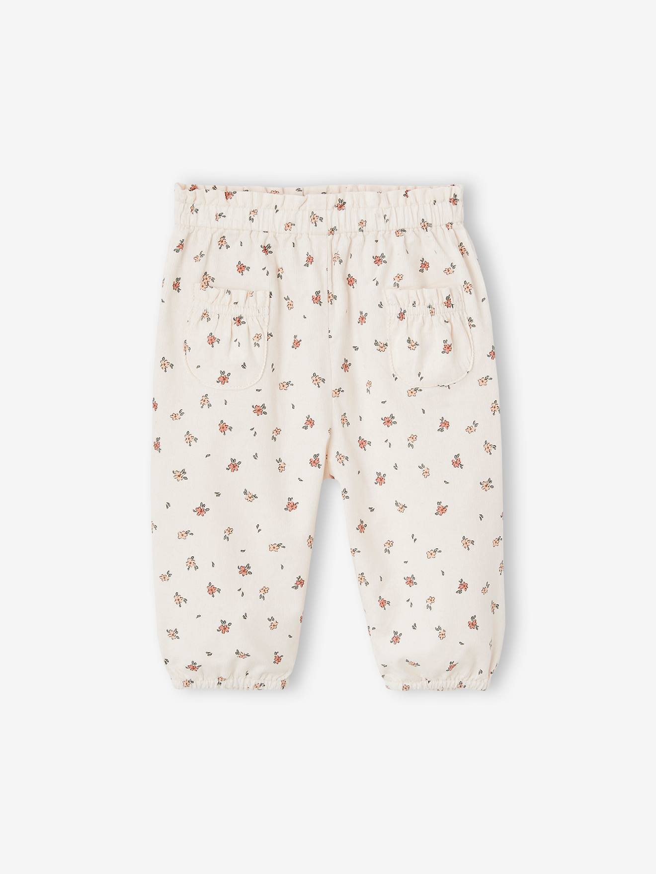 Fluwelen pantalon met bloemen voor meisjesbaby ecru