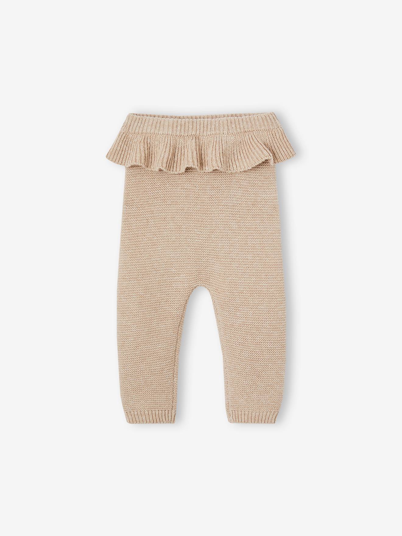 Gebreide broek met ruche baby gemΓͺleerd beige