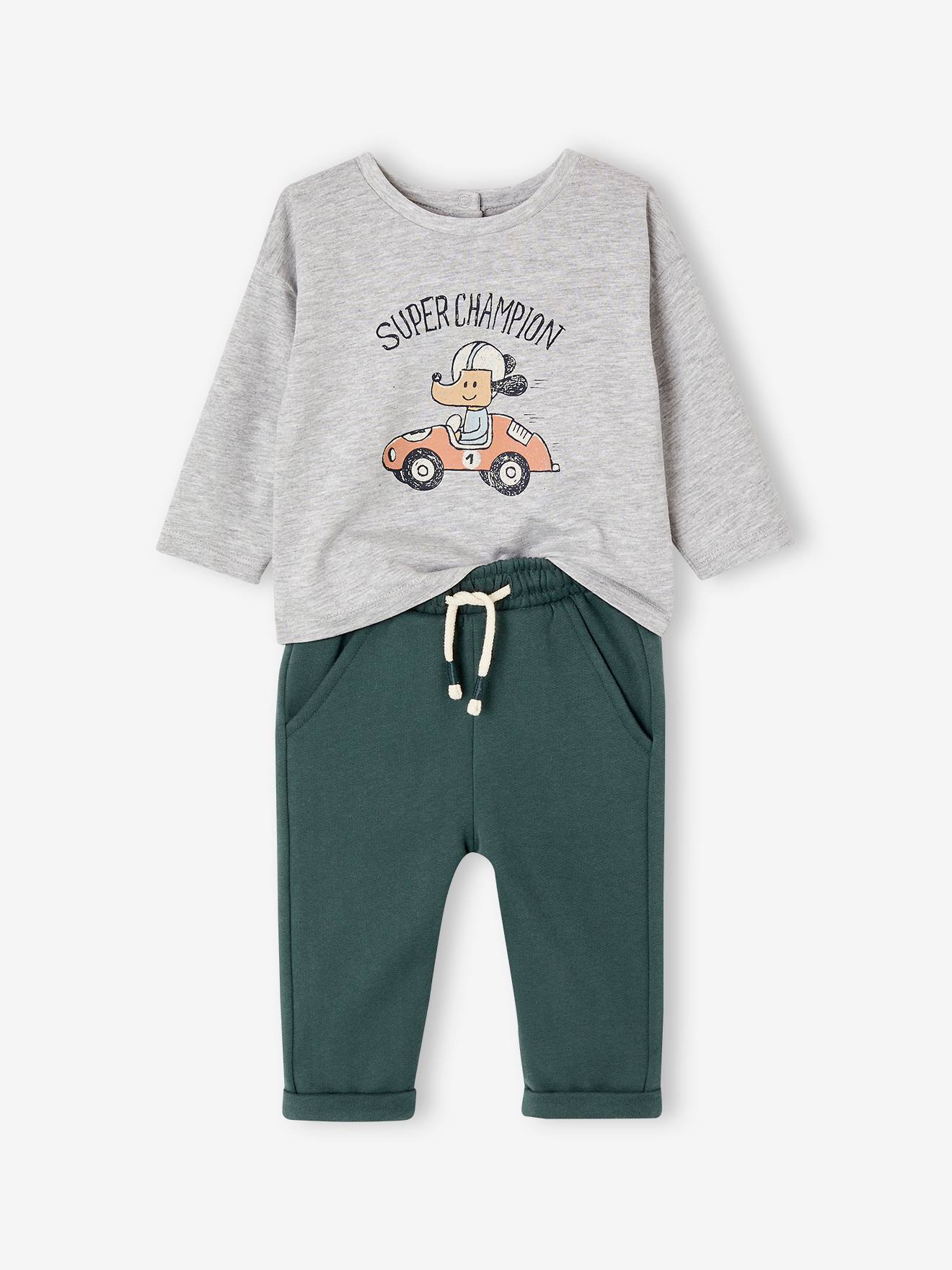 Set T-shirt + fleece broek, voor baby's, personaliseerbaar dennen