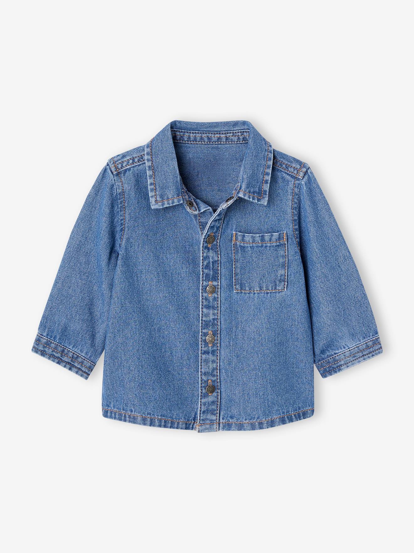 Personaliseerbaar denim blouse met drukknopen voor baby's stone