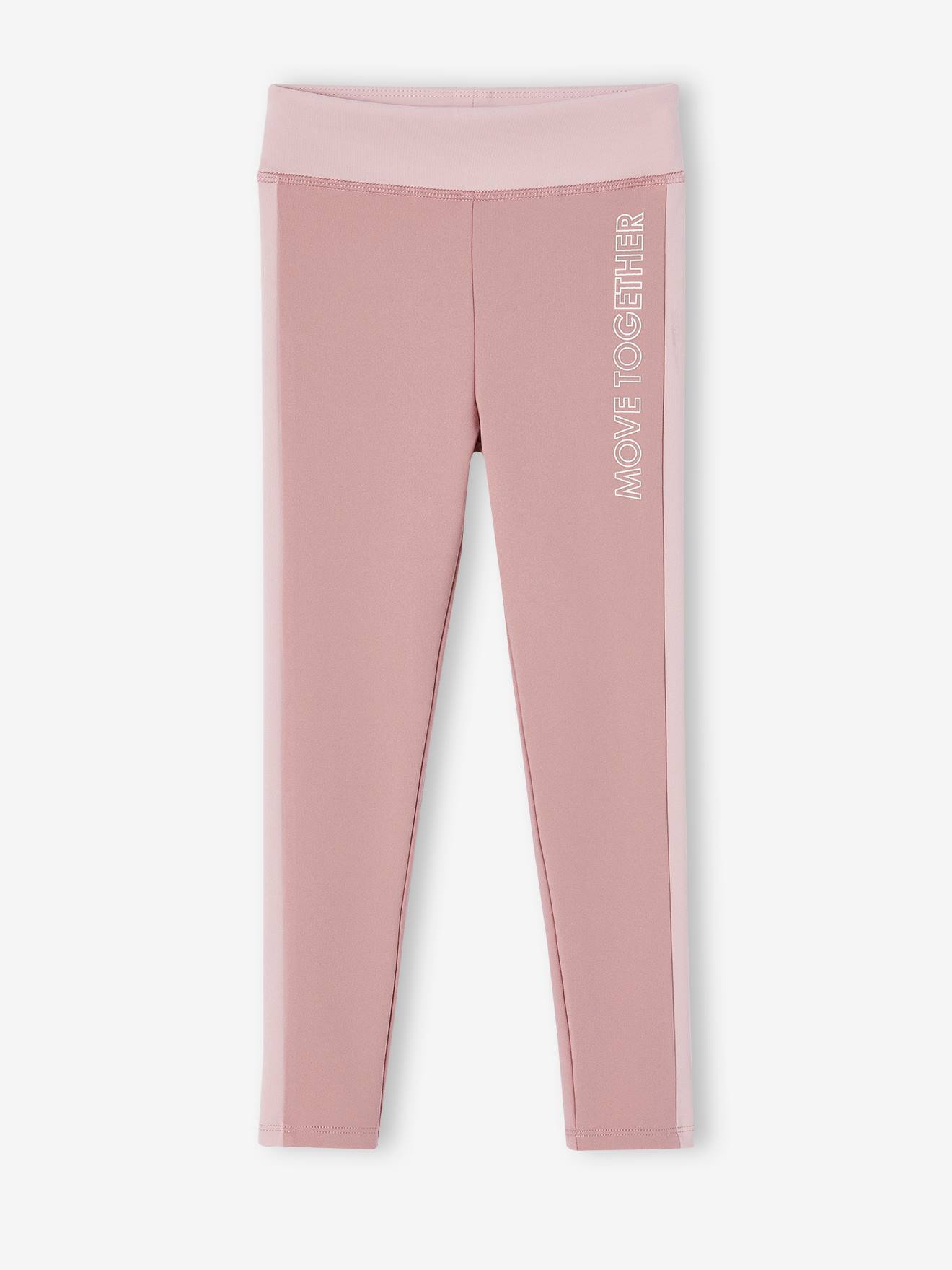 Sportlegging meisjes met zijstroken roze (poederkleur)