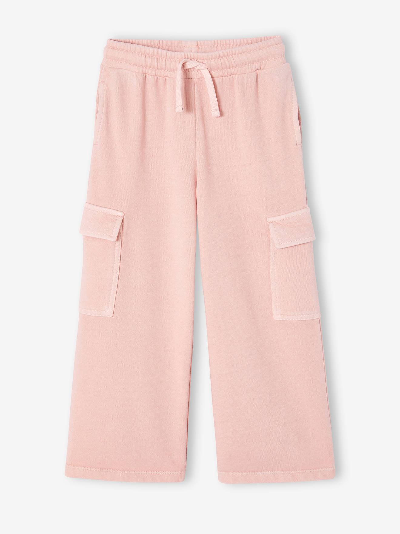 Wijde joggingbroek voor meisjes roze (poederkleur)