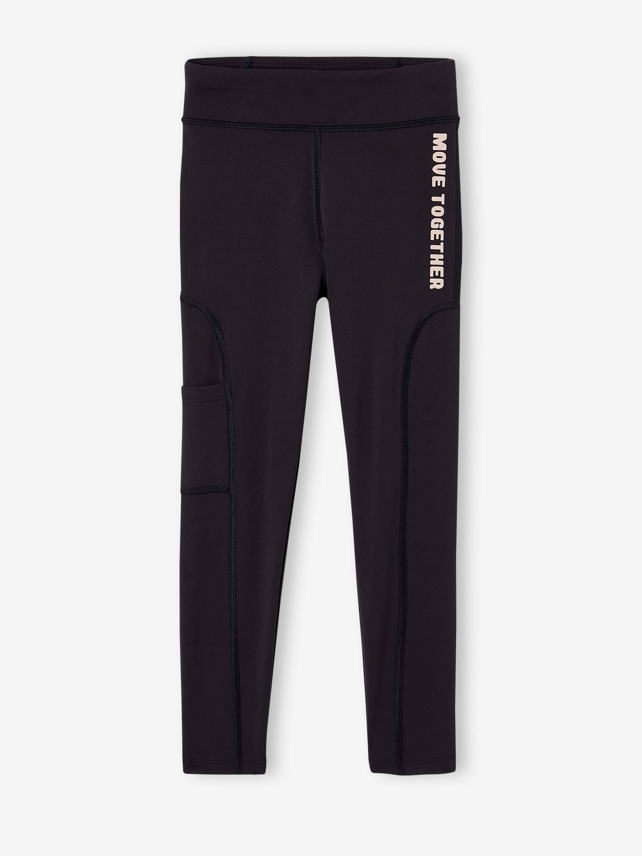 Sportlegging voor meisjes van technisch materiaal met ritszakje achter zwart