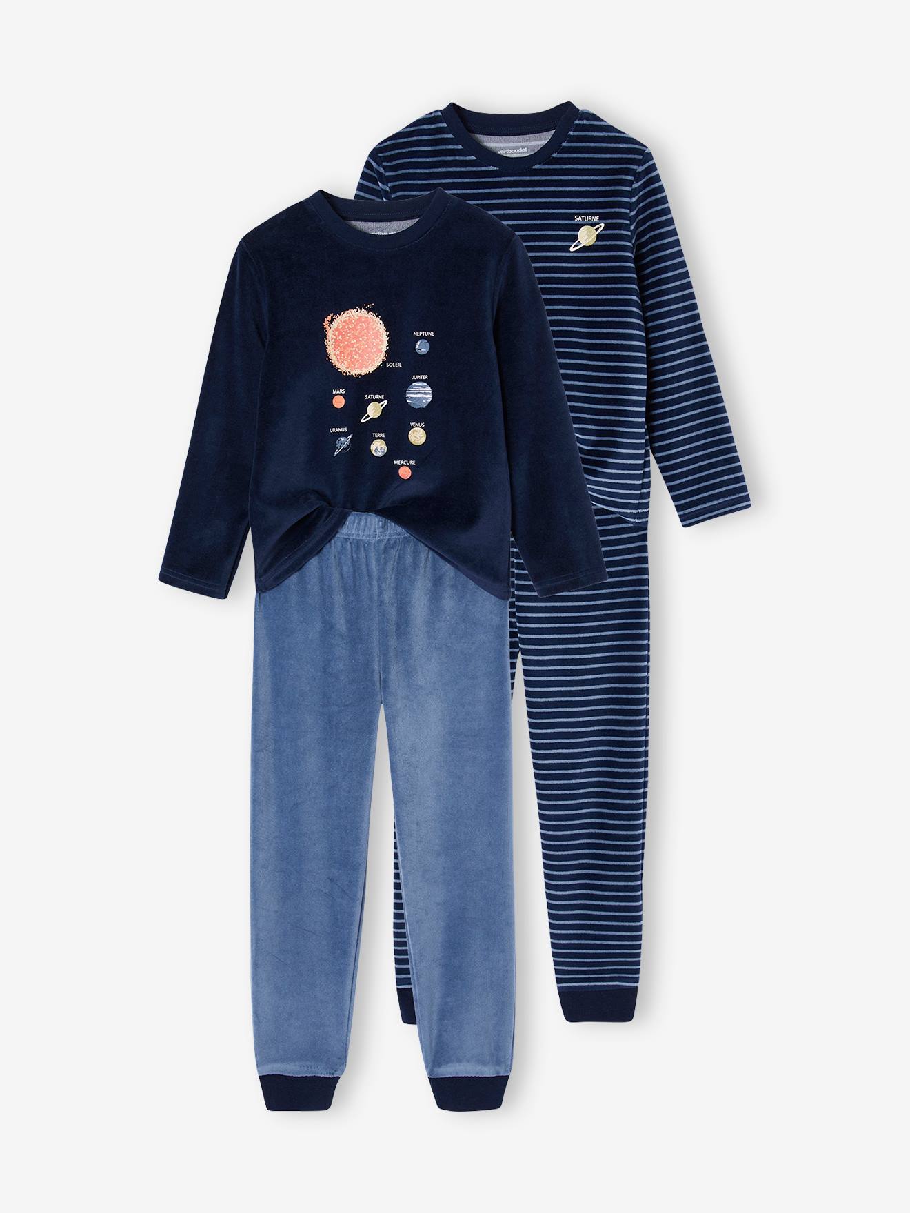 Set van 2 "ruimte" fluwelen pyjama's voor jongens marineblauw