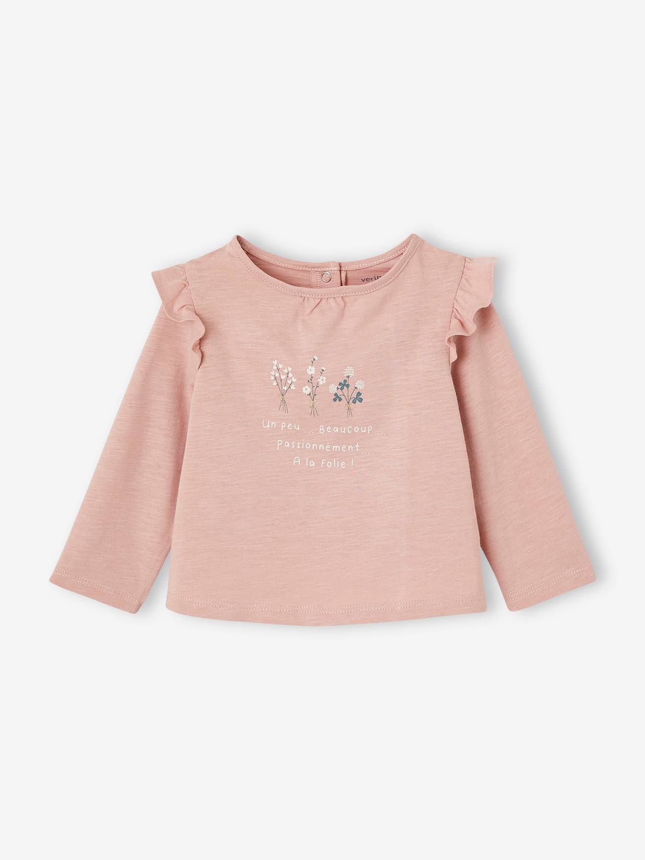 Bedrukt baby-T-shirt met lange mouwen roze (poederkleur)