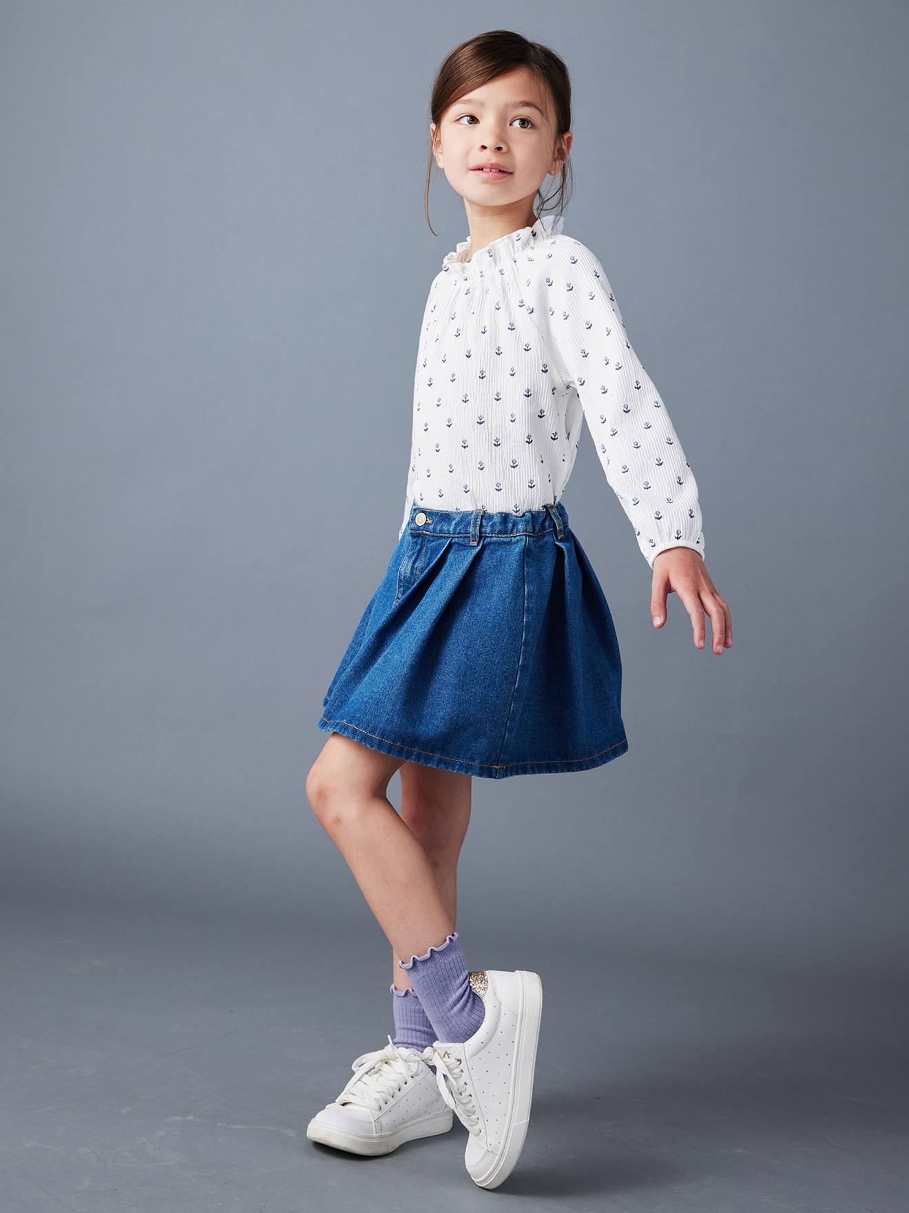 Meisjesplooirok van jeans stone