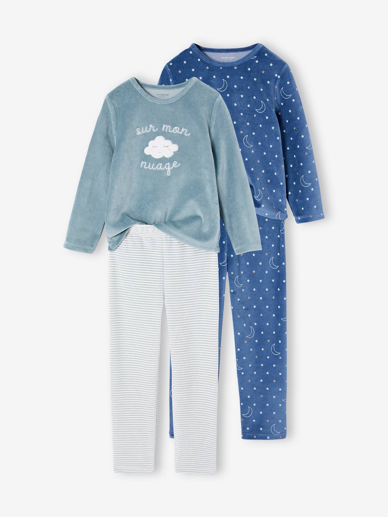 Set van 2 fluwelen pyjama's "sur mon nuage" voor meisjes blauwgroen