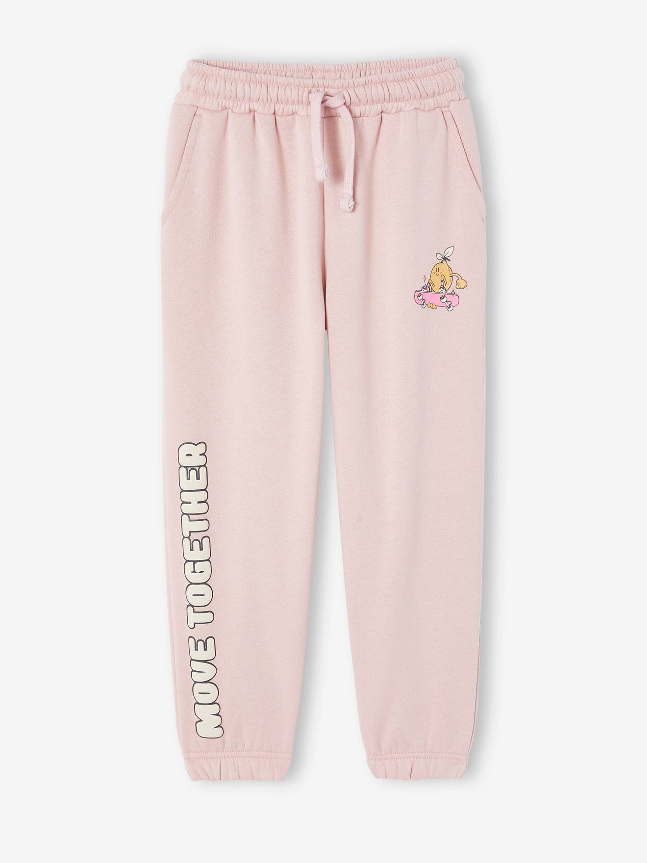 Joggingbroek met sierdetails meisjes van fleece roze (poederkleur)