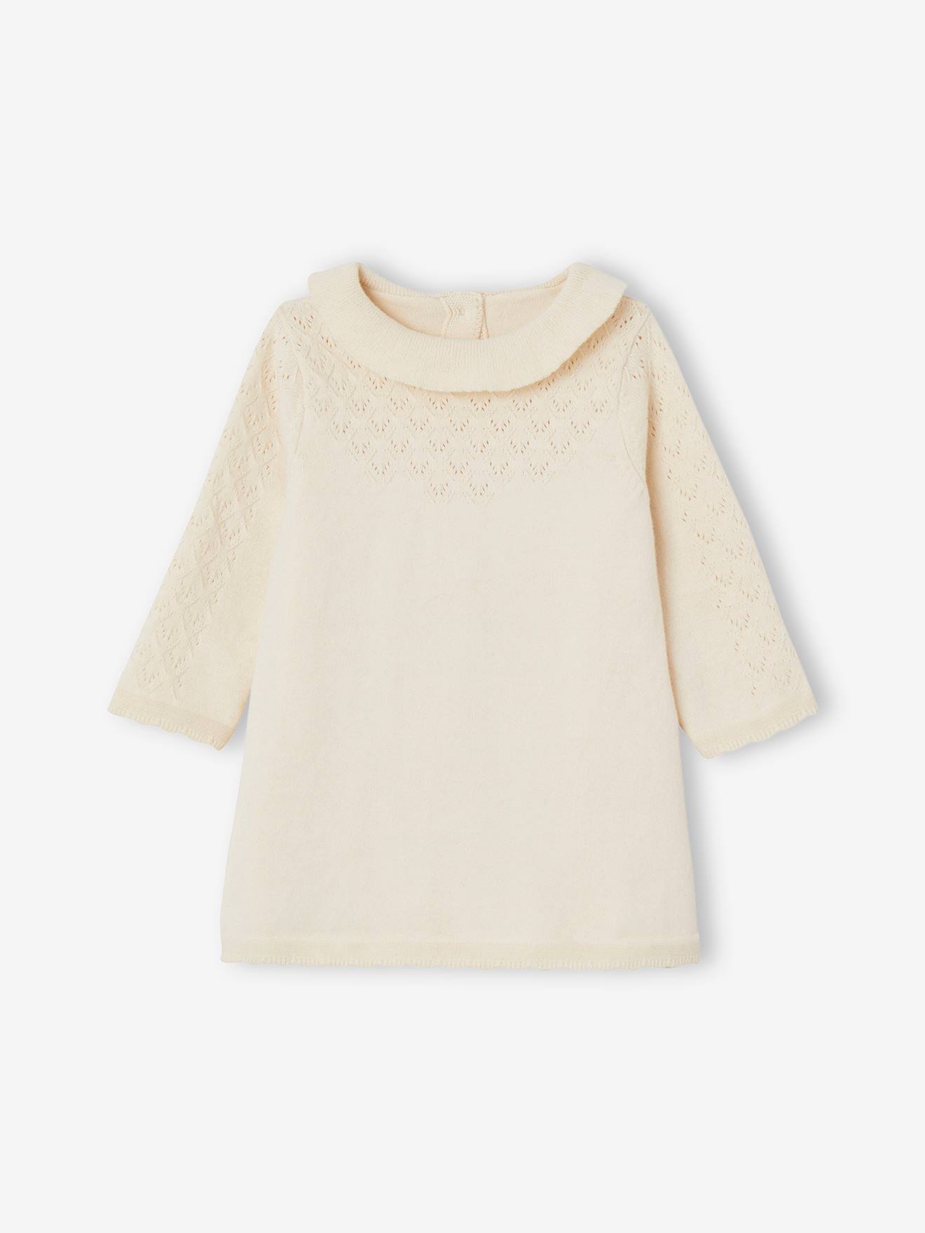 Tricot jurk met fantasiesteek baby vanille