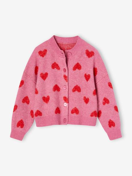 Jacquard vest met hartjes meisjes goudbeige+lila+oudroze - vertbaudet enfant 