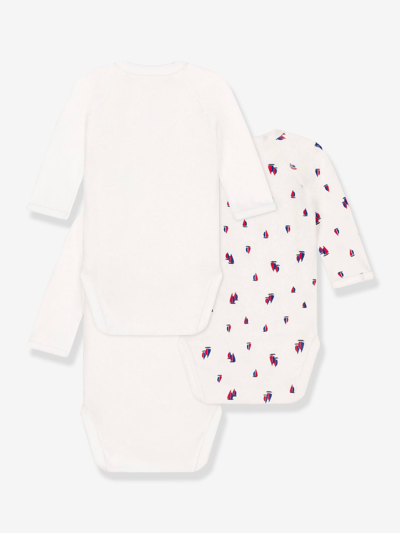 Petit Bateau Setje met drie katoenen overslagbody's met lange mouw voor baby's Unisex Rompertje - Maat 62