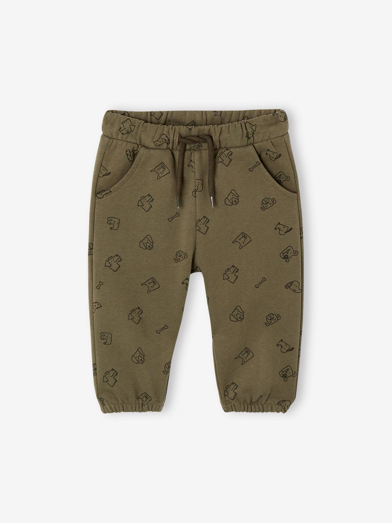 Broek met print van molton baby olijf