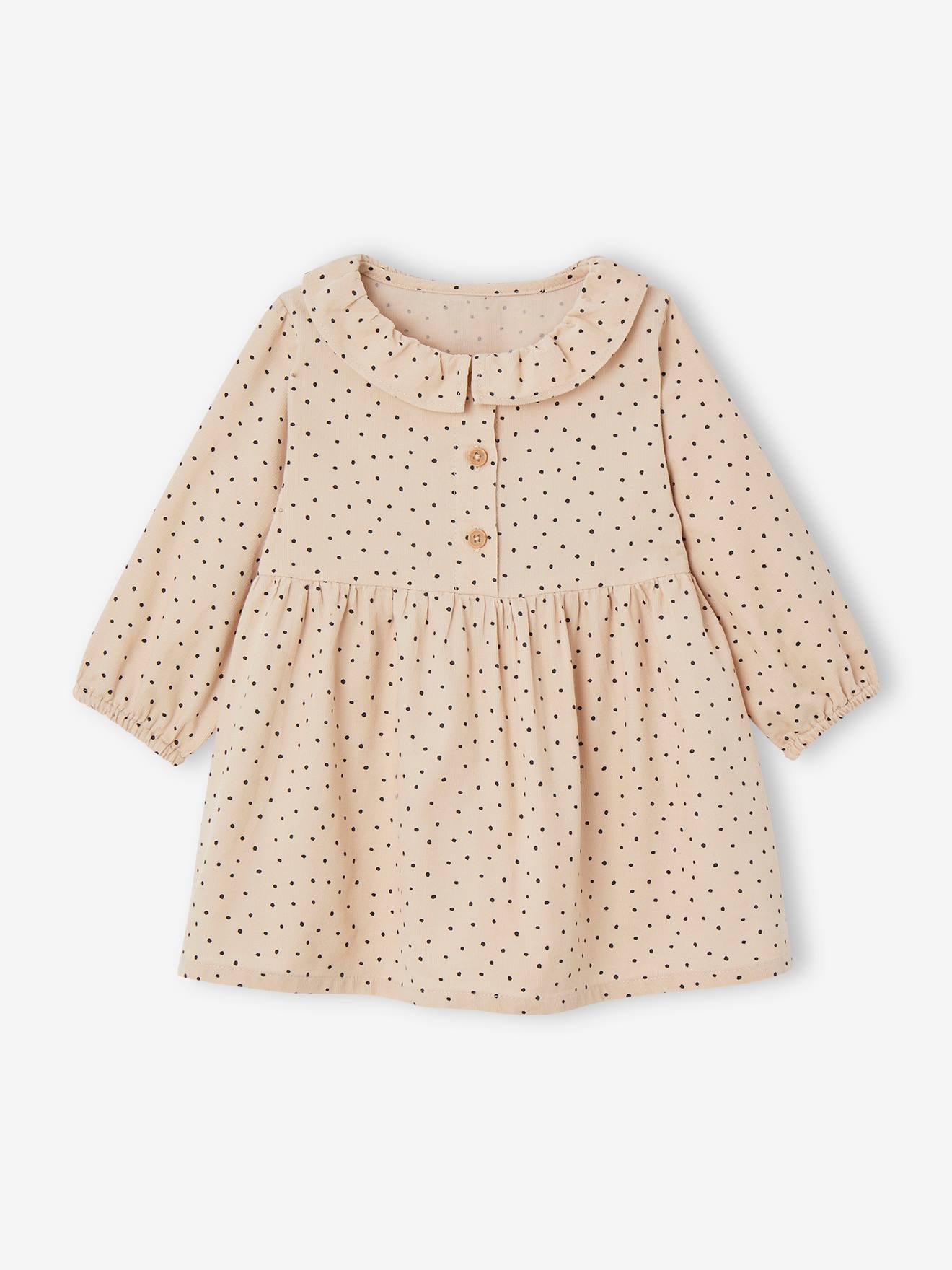 Corduroy babyjurk met kraagje beige